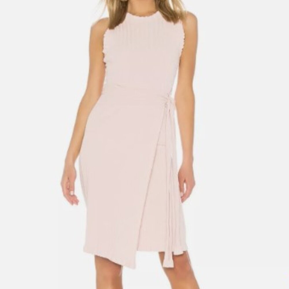 REVOLVE Milly Ruffle Blush Ballet Pink Midi Wrap Tie Dress Ballet Size Medium
